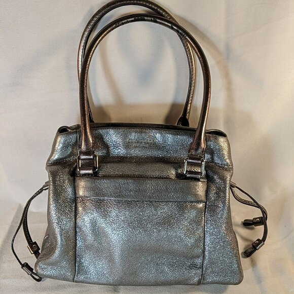 Kate Spade Silver Metallic Handbag Purse Shoulder Leather 2 Strap Sparkly Shiny - Picture 1 of 16